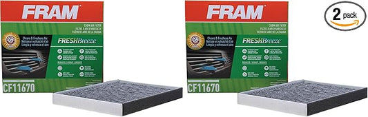 FRAM Fresh Breeze Cabin Air Filter Replacement for Car Passenger Compartment w/Arm and Hammer Baking Soda, Easy Install, CF11670 for Ford Vehicles (Pack of 2)
