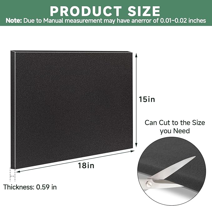 Washable Foam Air Filter Material Sheet for Uni Filter-BF-1 BF1 18" X 15" X 5/8" 65-PPI Black Fine Filter Foam Sheet Cut to Fit Air Filter Pads for Most Motorcycle ATV Scooters Dirt Bike UTV