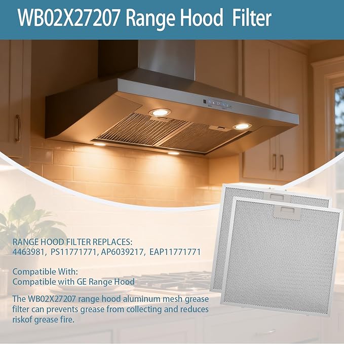 WB02X27207 Range Hood Grease Filter Vent Hood Aluminum Mesh Filter Compatible with GE JVX5300BJ1TS JVX5300DJ1WW JVX5300DJ1BB 13.75"x13.75" Replace 4463981 AP6039217 PS11771771 EAP11771771 2 Pack