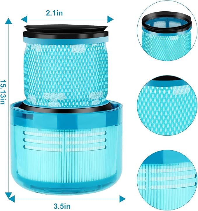 2 Pack Filter Replacement for Dyson V15 Detect, V15 Detect Absolute, V15 Submarine, V15 Detect, V11 Animal Vacuum Cleaner,Replaces Part No. 970013-02