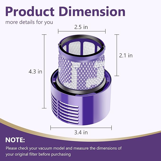 Funmit V10 Filters Replacement for Dyson V10 Cyclone Series, V10 Absolute, V10 Animal, V10 Total Clean, V10 Motorhead, SV12 Vacuum Cleaner, Replaces Part # 969082-01, 2 Pack
