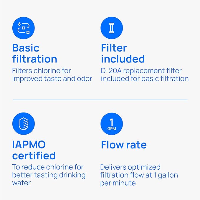 Culligan US-600A Under-Sink Water Filtration System - Water Filter Reduces Chlorine Taste & Odor - Includes D-20A Cartridge, Mounting Hardware & Wrench, 1,000 Gallon Capacity