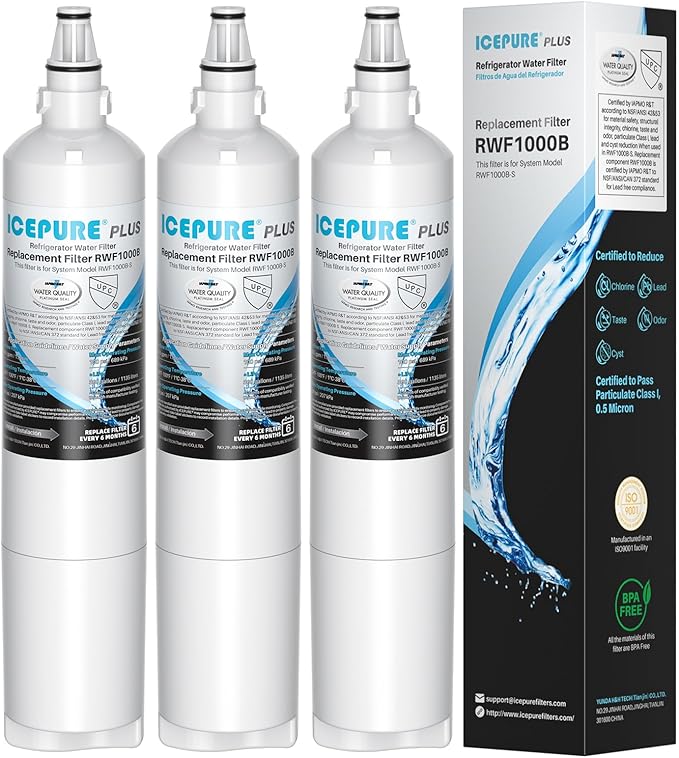 ICEPURE PLUS 5231JA2006A NSF/ANSI 53 & 42 Certified Refrigerator Water Filter, Remove Lead, Replacement for LG LT600P, kenmore 9990, KENMORECLEAR 46-9990, R-9990, 5231JA2006B, FML-2, WFC2001, 3PACK