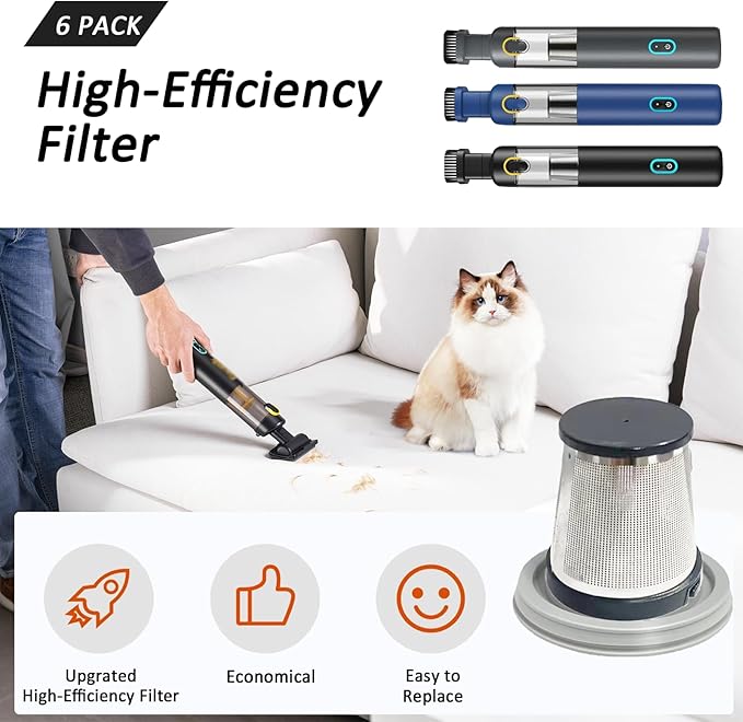 6 pack Washable Hepa with 2 pack Stainless Steel Pre-filter,Hepa Filter Replacement Compatible with Fanttik V8 Series (Fanttik Slim V8 Mate Vacuum)