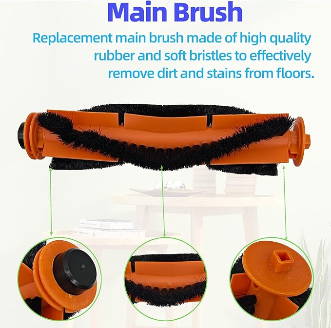 Replacement Parts Accessories Kit Compatible with XIEBro HR101/T8S Robot Vacuum Cleaner 1 Roller Brush, 4 Side Brushes, 4 Hepa Filters, 4 Mop Pad