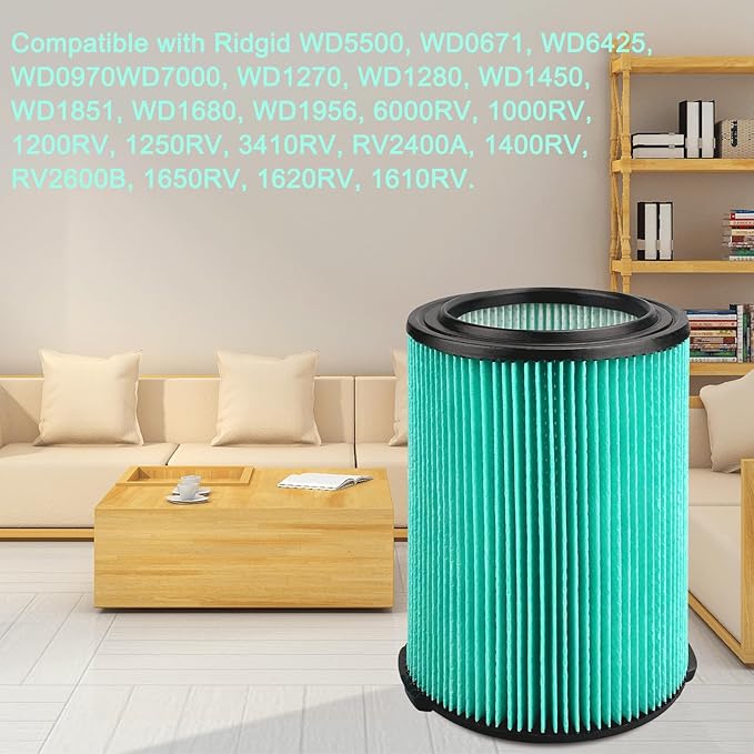 VF6000 Filter for Ridgid 5-20 Gallon Wet Dry Vacuums, 5-Layer HEPA Filter Fits WD5500 WD0671 WD6425 WD7000 (2 Pack VF6000 Filters + 4 Pack VF3502 Bags)