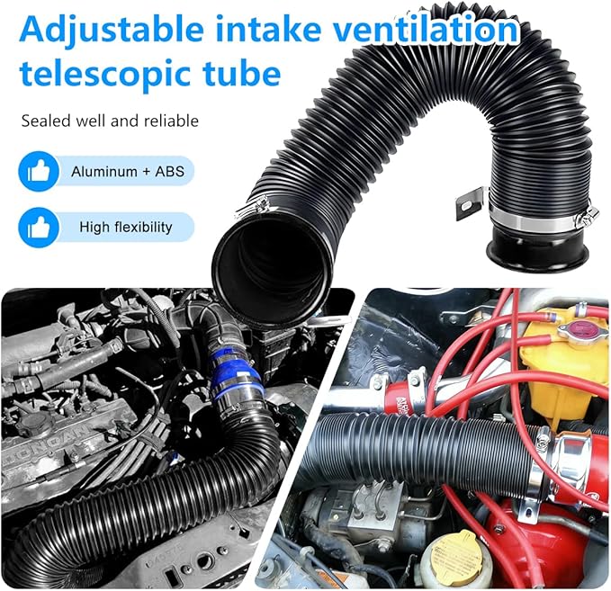 Car 3" Turbine Intake Pipe, 76mm Adjustable Flexible Vehicle Cold Air Turbo Inlet Tube Hose Filter, Automotive Fresh Air Duct Intake Pipe, Universal for Truck SUV Sedan (Black)