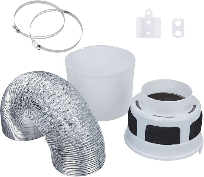 VIWINVELA 3 IN 1 Indoor Dryer Vent Kit Filter Bucket for Electric Dryer with 4-Inch by 8-Feet Proflex Duct (Silver)