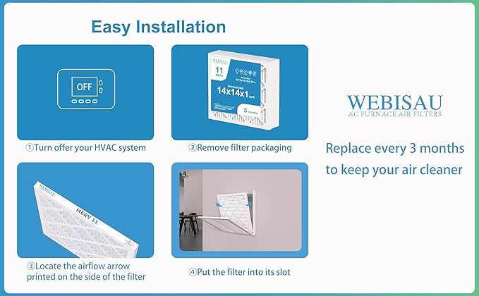 14x14x1 Air Filter MERV 11 MPR 1000 Furnace Filters 6Pack Pleated HVAC AC Furnace Air Conditioner Filters (Exact size: 13 3/4"x13 3/4"x3/4").