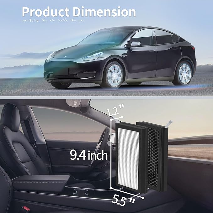 Model 3/Y Air Filter Compatible with Tesla Model 3 Model Y Accessories 2016 to 2023 Version, Premium HEPA and Activated Carbon 2-IN-1 Cabin Air Filter, 2 Sets of Model 3 Filter Kit with Removal Tools