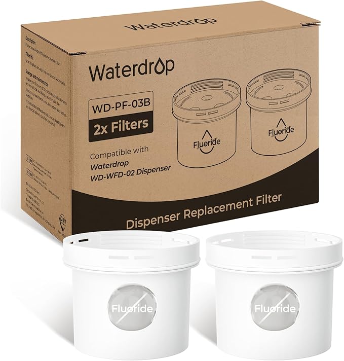 Waterdrop Fluoride-Reducing Replacement Filters for WD-WFD-02L, WD-WFD-02W Dispenser Filtration System, Reduces PFOA/PFOS, Last Up to 150 Gallon or 2 months, WD-PF-03B (2 Packs)