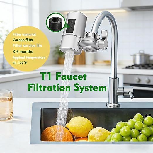 Vortopt Faucet Filter,NSF Certified,400 Gallon High Efficiency Water Purification System, Fast 99% Chlorine & Odor Removal,Modern Simple Silver with 1 Water Filter（T1-Silver）