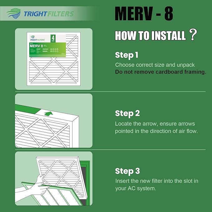 20x30x1 Air Filter 4 Pack, MERV 8 Pleated Dust Defense Air Filters Replacement Air Conditioner HVAC AC Furnace Filter, Durable and Lightweight
