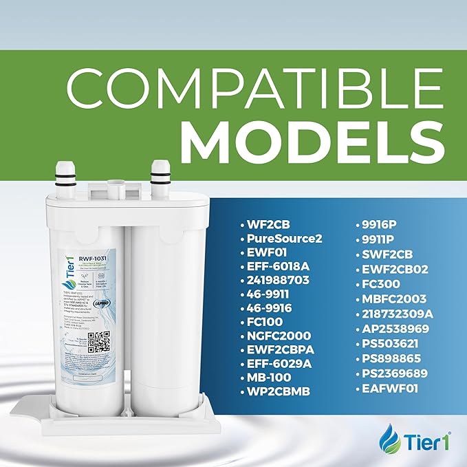 Tier1 RWF1031 WF2CB Refrigerator Water Filter | Replacement for PureSource2 WF2CB & EWF01 Fridge Filter - Up to 24 Months Supply | Easy Install | Odor Control | Clean & Great Tasting Water (4-pk)