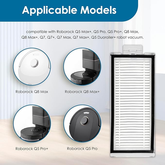(3 Pack) Q5 Max+ Ultra Replacement HEPA Filters Compatible With Roborock Q5 Max+, Q5 Pro, Q5 Pro+, Q8 Max, Q8 Max+, Q7, Q7+, Q7 Max, Q7 Max+, Q5 Duoroller+ Robot Vacuum, Accessories Kit Filters