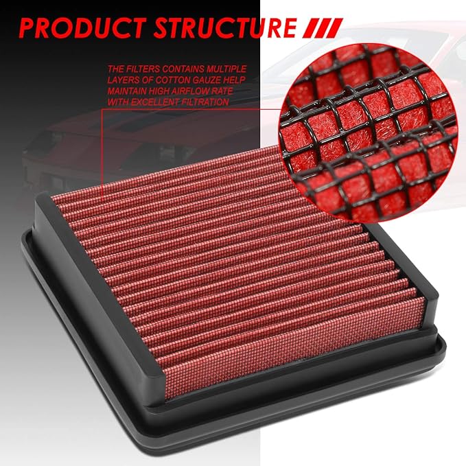 DNA Motoring AFPN-215-RD Clean Air Washable Drop In Panel Air Filter Enhance Engine Performance Power & Acceleration Improve [Compatible with 85-92 Chevy Camaro 2.8L 5.0L 5.7L]