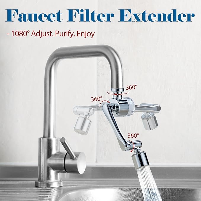 Sink Water-Filter 1080-Rotating Faucet Extender - Kitchen Bathroom Swivel Faucet Aerator, Water Filter with Active Carbon for Water Purifier System & Skin Care, Kitchen Faucet Filter Tap Attachment