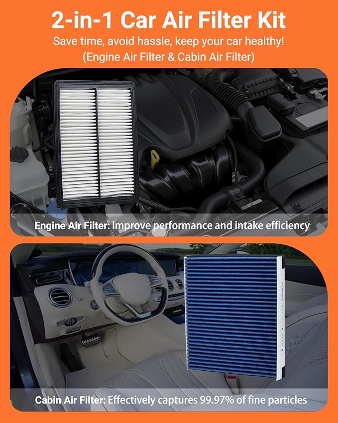 Engine & Cabin Air Filter Kit with Activated Carbon, Fit for 2020 2021 2022 2023 2024 2025 Kia Telluride 3.8L, 2019-2020 Hyundai Santa Fe 2.0L/2.4L, Replace 97133J5000, 28113A9100, WP10367, 971333M000