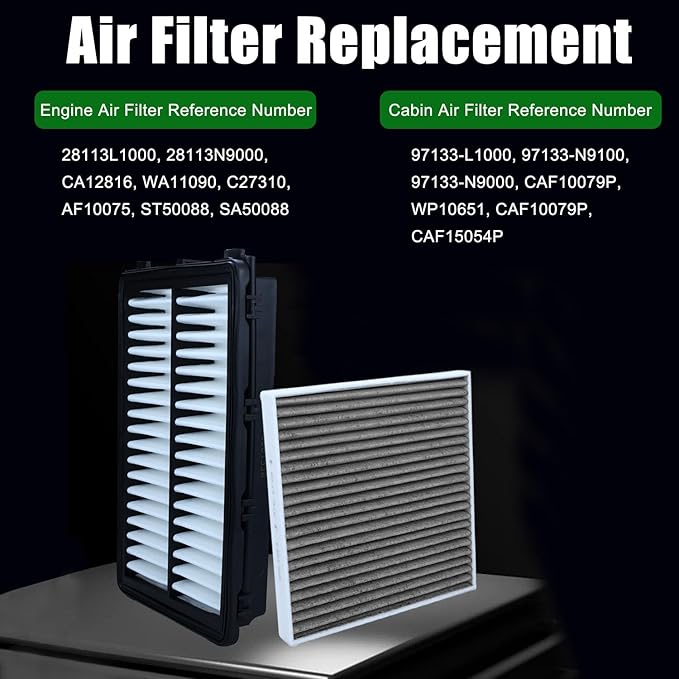 Cabin and Engine Air Filter Set for 2022-25 Tucson, 2023-25 Sportage,2021-25 Santa Fe, 2021-25 Sorento, 2022-25Santa Cruz, 2021-25 K5, Replace 28113L1000, 97133L1000, CF12820, CA12816(Not for Hybrid)