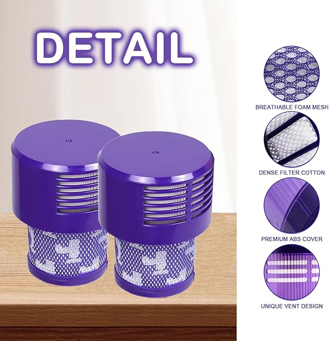 2 Pack Vacuum V10 Filter Replacements for Dyson V10 Cyclone Series, V10 Animal, V10 Absolute, V10 Total Clean, Part No. 969082-01 with 1 Clean Brush