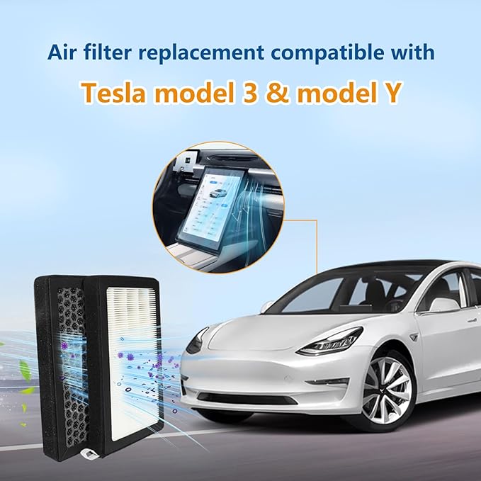 2024 Upgraded Cabin Air Filter for Tesla Model 3 Model Y (2016-2025) Highland & Juniper Ready, H13 True HEPA with Activated Carbon, 4-Layer Air Conditioner Replacement Accessories - 2 Pack