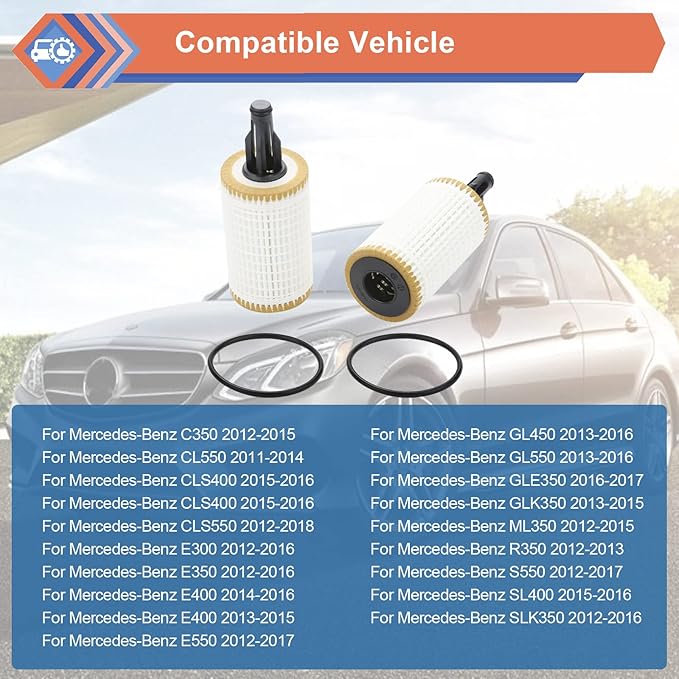 2 Pcs Engine Oil Filter Compatible With Mercedes-Benz Vehicle C, CLS, E, CLE, S, ML, SL Series, Replace #2761800009, HU7025z, OX814D, L394