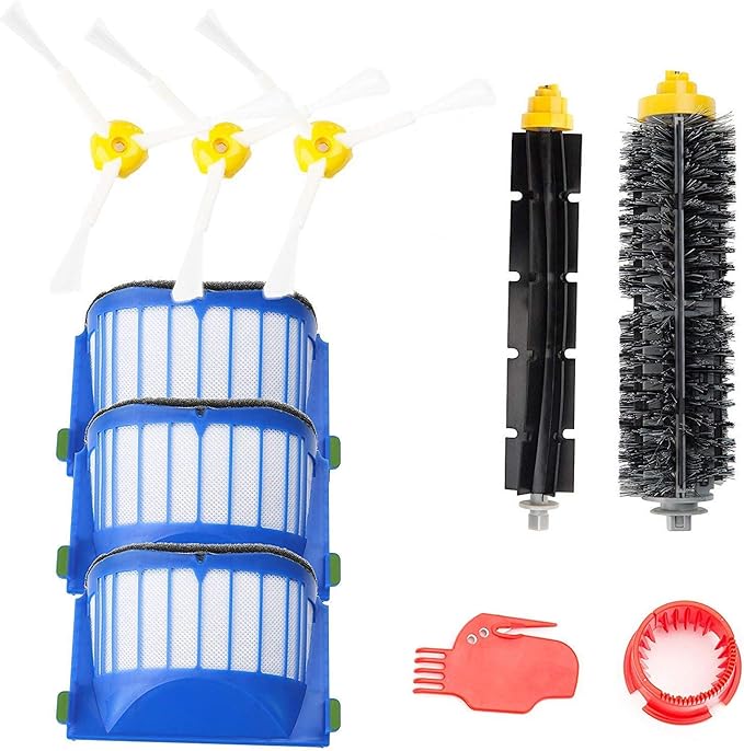 Vacuum Cleaner Replacement Part Kitfor Bristle Brush Flexible Beater Brush & Aero Vac Filter & Armed-3 Side Brush for iRobot Roomba 600 Series 595 610 614 620 630 645 650 655 680