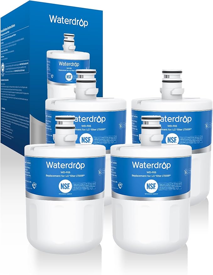Waterdrop 5231JA2002A Refrigerator Water Filter, Replacement for LG® LT500P®, GEN11042FR-08, ADQ72910911, ADQ72910901, Kenmore® 9890, 46-9890, LFX25974ST, LMX25964ST, 4 Pack