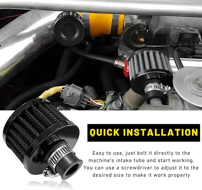 12mm Mini Air Filter, Universal Motor Cold Air Intake Filter Breather, Auto Turbo Vent Intake Filter Cleaner, Crankcase Breather Car Accessories for Motorcycle Engine Parts (Black)