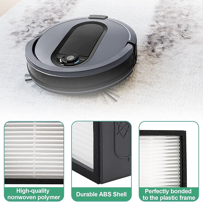Filters Replacement for iRobot Roomba E I J Series j7 i1+ i3 i3+ i4 i5 i6 i7 i7+ i8 i8+ E5 E6 E7 Vacuum Cleaner Parts by Techecook - 6Pack 4639161 High efficiency Filters+1 Cleaning Brush