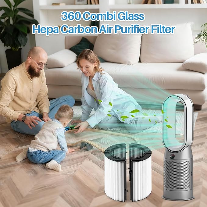 360° Combi Glass Hepa + Carbon Air Purifier Filter Compatible with Dyson TP06 HP06 PH02 PH01 PH03 PH04 HP09 TP09 HP07 TP07 TP10 HP10, TP06 H13 True HEPA Replacement Filter