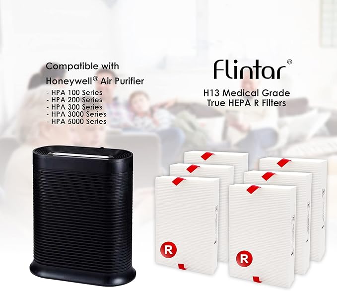 Flintar Replacement Filter R, Compatible with Honeywell Air Purifier HPA300, HPA200, HPA 100 and HPA 5000 Series, HRF-R6, 6-Pack