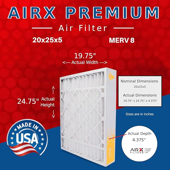 AIRx Filters 20x25x5 Furnace Filter MERV 8, Compatible with Lennox X6673, Easy Installation, For Allergens, Dust, Pollen, & Dander Control, 2-Pack