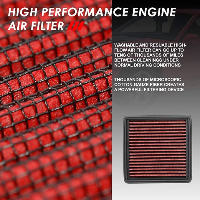 DNA Motoring AFPN-215-RD Clean Air Washable Drop In Panel Air Filter Enhance Engine Performance Power & Acceleration Improve [Compatible with 85-92 Chevy Camaro 2.8L 5.0L 5.7L]
