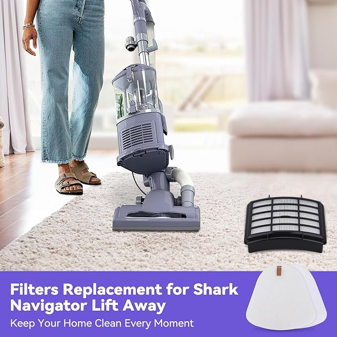 Vacuum Filters Replacement for Shark Navigator Lift-Away Vacuum NV350,NV351,NV352,NV355,NV360,NV370, UV440,UV490,UV540 vacuum,2 HEPA Filter, 4 Foam & 4 Faux Felt Filters - Replacement XFF350 XHF350