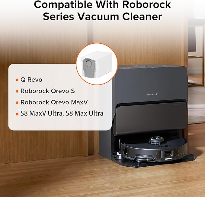 roborock 6 Packs Disposable Dust Bags for QV35A, Saros10series, Saros20, QrevoCurv2Flow, QrevoCurv, QrevoEdgeS5A, QrevoSlim, S8MaxVUltra, S8MaxUltra, QrevoMaxV,QrevoEdge, QRevo series Robot Vacuum