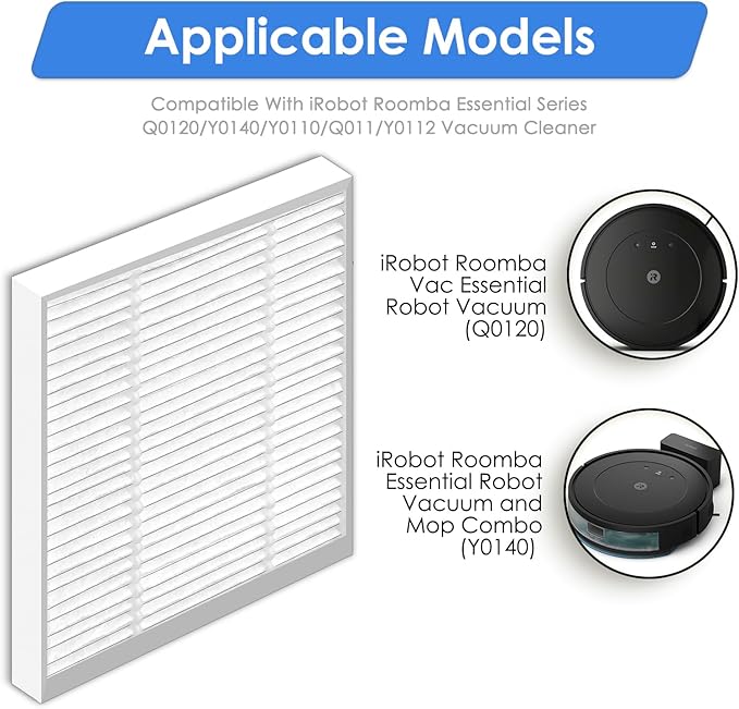(12 Pack) Roomba 104, Q011 Q0120 Q0520 Replacement HEPA Filter for iRobot Combo Essential Robot Vacuum and Mop Y0140 Y0112 Y0110, Roomba 105 Combo Robot Vacuum Cleaners, Replacement Parts Filters