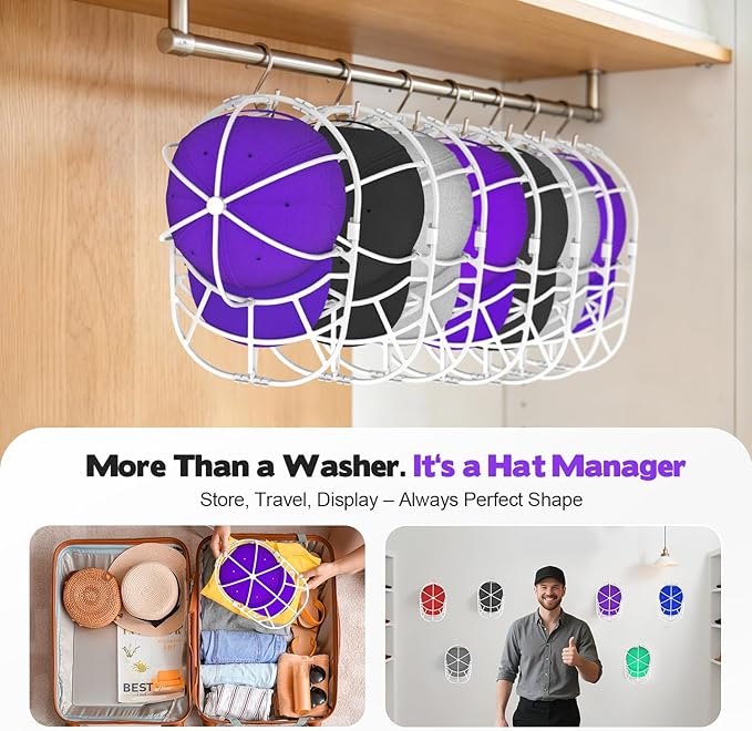 Hat Washer Cage for Washing Machine – Baseball Cap Cleaner Rack for Washer & Dishwasher, Structured Cap Shaper & Protector for Hats – 4 Packs (Assembly Required)