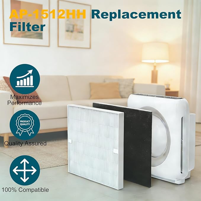 AP-1512HH Filter Compatible with Coway Airmega AP-1512HH and 200M Air Purifier, AP-1512HH-FP, AP-1518R, AP-1519P, Compared to Part # 3304899, 1 True HEPA + 4 Carbon Filters