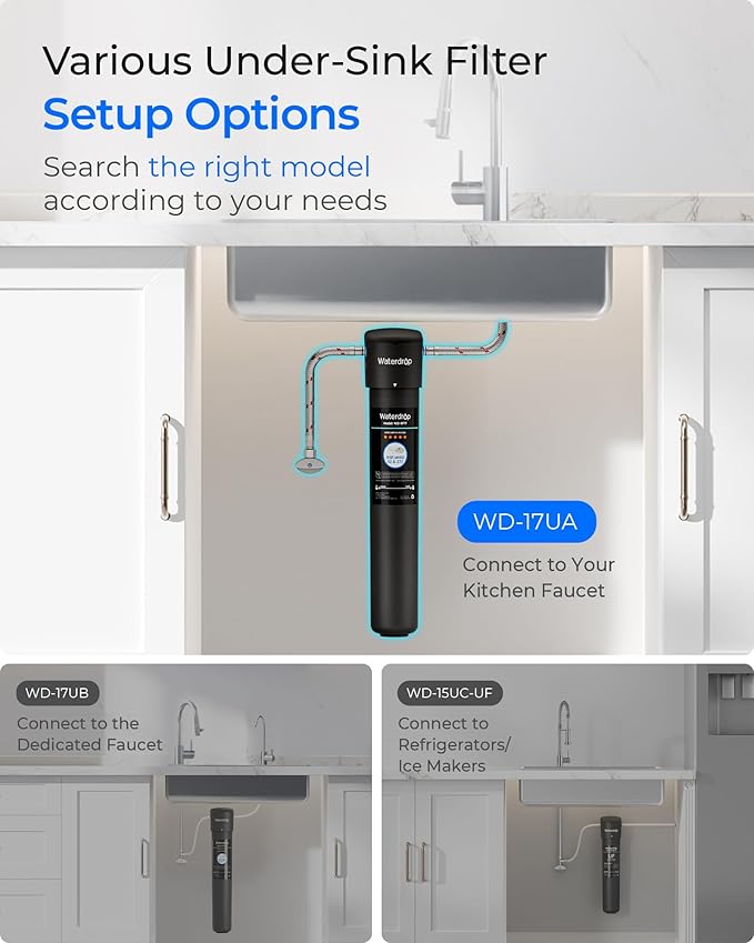 Waterdrop 17UA 3 Years Under Sink Water Filter, Under Sink Water Filtration System, Reduces PFAS, PFOA/PFOS, Lead, Chlorine, Under Sink Water Filter, NSF/ANSI 42 Certified, 24K Gallons