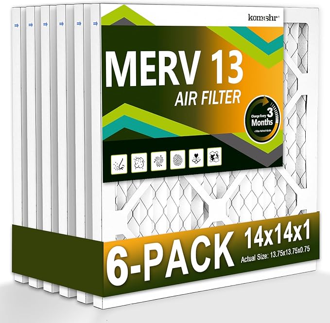 14x14x1 Air Filter MERV 13 (6-Pack), HVAC/Furnace AC Filter Replacement, Dust Defense–Comparable with MPR 1500-1900 & FPR 10 (Actual 13.75x13.75x0.75)