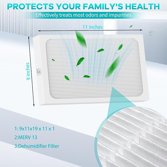 9 x 11 x 1 MERV 13 Replacement Dehumidifier Filter Compatible with Santa Fe Compact70, Ultra70, Element, Compact2, UA 65H dehumidifier Models (4Pack)
