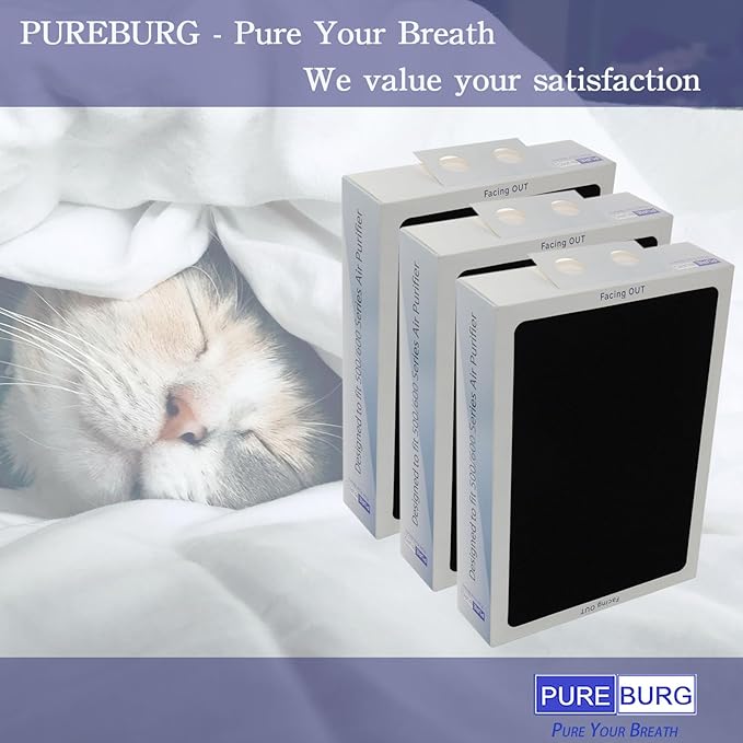 PUREBURG Replacement Smokestop Filter Compatible with Blueair 500/600 Classic 503 505 603 650E 550E 501 510 555EB 601 605 580i 680i Air Purifiers,H13 HEPA 3-Stage Filtration Activated Carbon