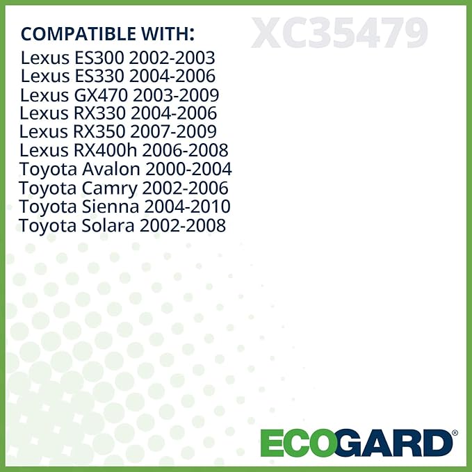 ECOGARD XC35479 Cabin Air Filter Fits 2002-2006 Toyota Camry, 2007-2010 Sienna, 2007-2009 Lexus RX350, 2000-2004 Toyota Avalon, 2004-2006 Lexus RX330, ES330, 2004-2008 Toyota Solara
