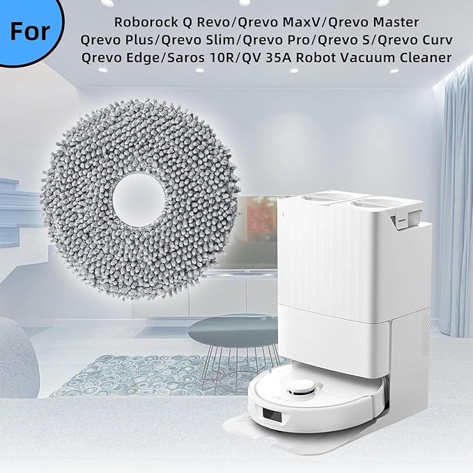 8 Pack Mop Pads for Roborock QV 35A/Saros 10R/Q Revo/Qrevo S/Qrevo Pro/Qrevo Plus/Qrevo Master/Qrevo Slim/Qrevo Curv/Qrevo Edge Robot Vacuum Cleaner, Spin Cleaning Pads Replacement Accessories Set