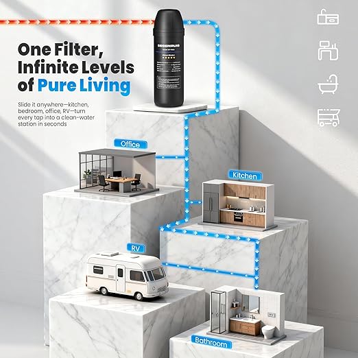 Under Sink Water Filter, House Faucet Water Filter for Kitchen Sink, Under Counter Direct Connect to Kitchen Faucet, Reduces 99% Chlorine, Bad Taste & Odor, 10000 Gallons, by DESENRUIS
