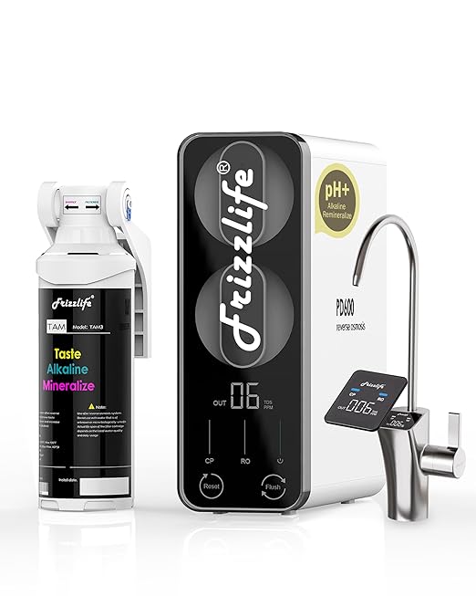 Frizzlife Reverse Osmosis Water Filter - Alkaline Mineral pH+, NSF/ASNI 58&53&42&372 Standard, 600GPD Tankless RO Reverse Osmosis System, Under Sink, 2:1 Pure to Drain, Smart LED Faucet, PD600-N