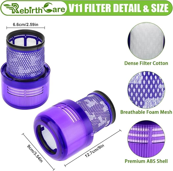 V11 V15 Vacuum Filters Replacement for Dyson V11 Torque Drive V11 Animal V11 Extra, Replacement Part # 970013-02, 3 Pack