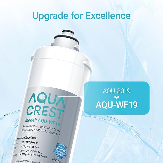 AQUA CREST I2000 2 Under Sink Water Filter, Replacement for Everpure i2000, EV9612-22, MC2, ESO7, MH2, EV9612-56, EV9607-25, EV9613-21, NSF/ANSI 42 Certified, 26K Gallons, Pack of 2