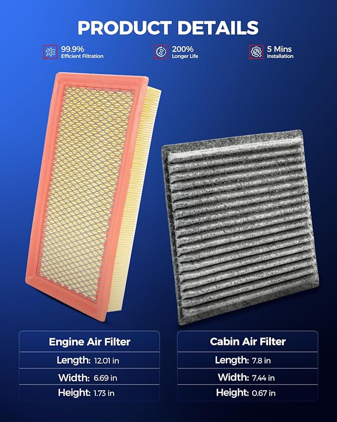 KAX Engine & Cabin Air Filter Kit, Replacement for Ford Edge 2007-2014, Lincoln MKX 2007-2015, Mazda CX-9 2007-2015, Replace# CA10242 CF10547